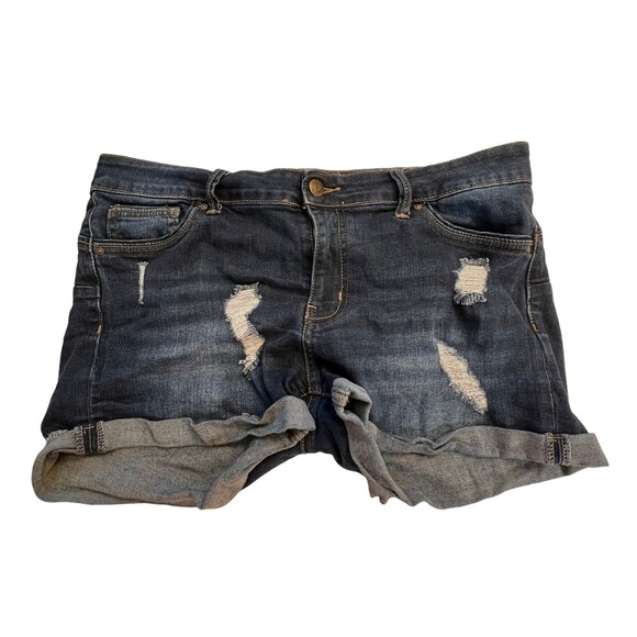 Wax Jean Shorts Distressed Dark Wash Cuffed Hem Size Large - Picture 1 of 4